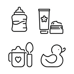 Set of line icons related to child care, international children day, kid rights, parenthood. Outline icon collection.