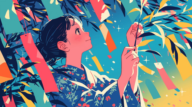七夕と浴衣の女性