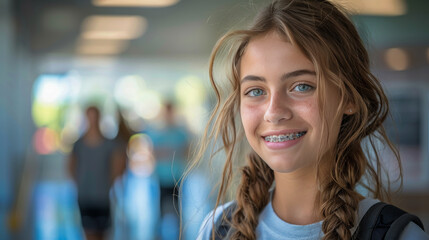 Portrait of a teenage girl with braces