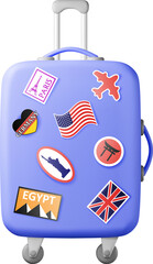 3D blue travel suitcase with stickers