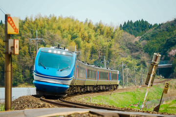 自然の中を走る特急列車