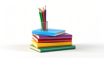 Fototapeta premium Stack of book with pencil for education and school concept isolated on white background.