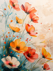 watercolor background with poppies