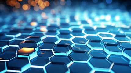 Obraz premium 3D rendering of technological hexagonal honeycomb background, abstract KV main visual business PPT background
