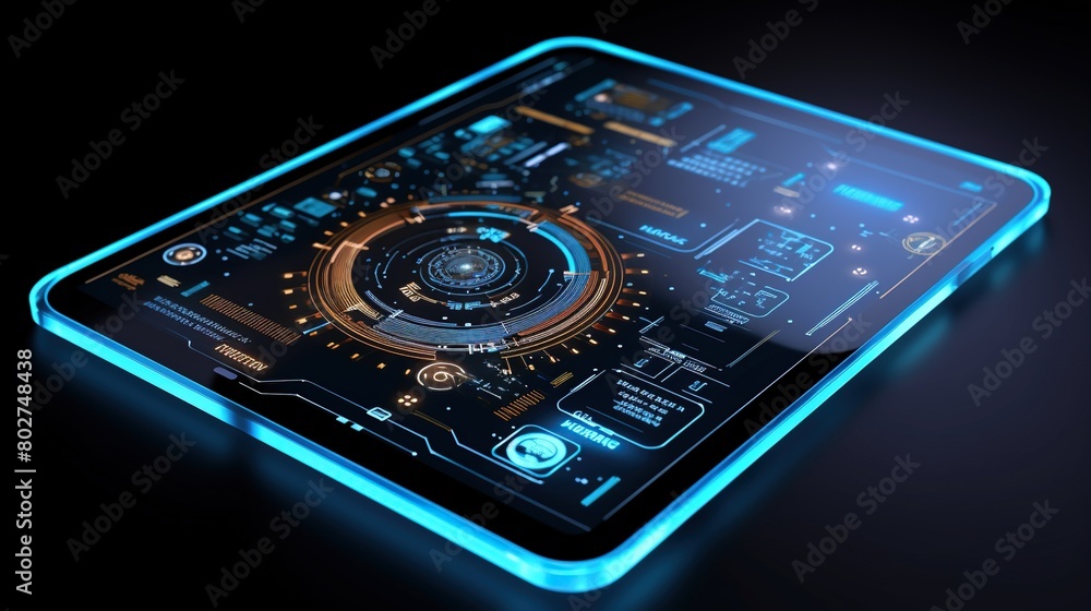 Aufkleber tablet with hologram hud infographic for learning technology artificial intelligence and digital tra