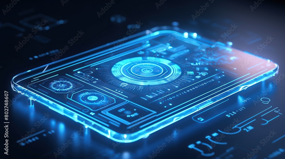 Aufkleber tablet with hologram hud infographic for learning technology artificial intelligence and digital tra