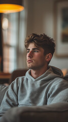 Obraz premium man sitting on sofa at home