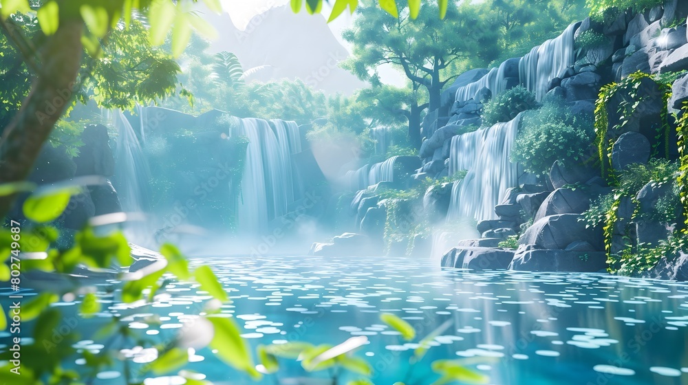 Poster mesmerizing emerald oasis with cascading waterfalls and serene pools