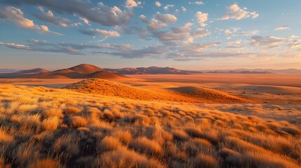 Expansive Fluffy Orange Landscape at Breathtaking Sunset with Long Shadows Stretching Over Soft Undulating Terrain in Remote Arid Desert Region