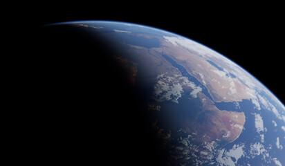 View of the Earth and its atmosphere from space. Africa and the Arabian Peninsula. 3D rendering...