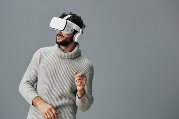 Man digital device innovation headset virtual technology reality tech entertainment game