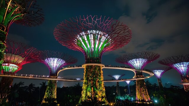 Garden Rhapsody A Spectacular Display of Supertrees in Bay Gardens, Supertrees in Full Glory Garden Rhapsody at Bay Gardens, Bay Gardens Extravaganza Supertrees Illuminate the Night During Garden Rhap