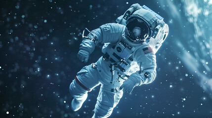 Artistic Realistic Style Spaceman Astronaut Floating in the Space Galaxy Universe Aspect 16:9