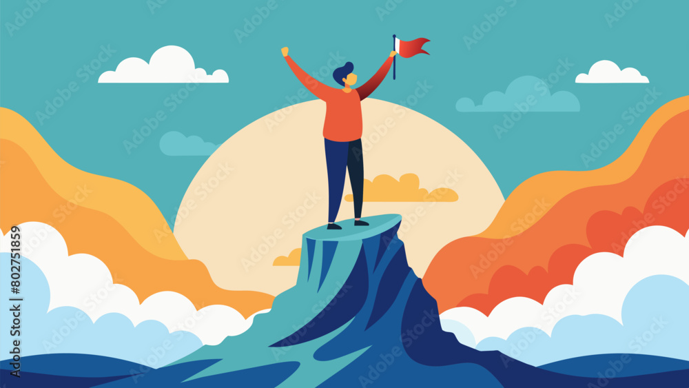 Poster the cover of a selfhelp book features a person standing on a cliff arms lifted in the air with a pow