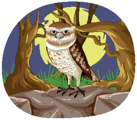 Illustration of an owl perched at night.