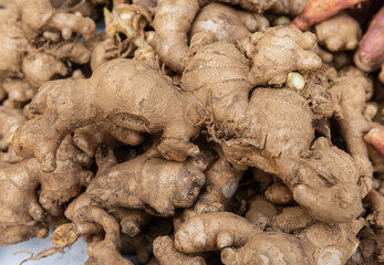 Fresh organic ginger on fresh market