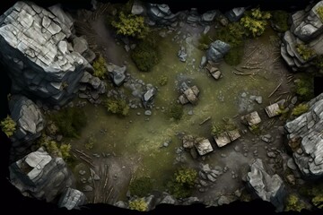 DnD Battlemap mountain, cave, bones, scattered, around, mystery