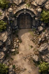 DnD Battlemap battlemap, boulder, field, opened, doors, terrain
