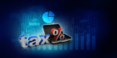
3d illustration Tax Concept with percentage symbol with briefcase