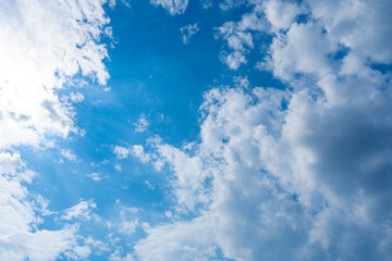 Blue Sky with White Clouds, Sunny Cloudy Sky Texture Background, Fluffy Clouds Pattern, Sunny...