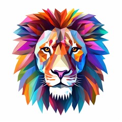 a colourful lion head with a rainbow pattern on it.