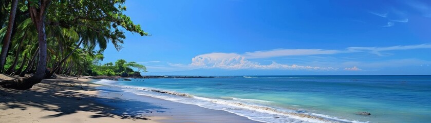 Beach scene with clear skies, promotional material emphasizing the link between ecofriendly tourism and ozone recovery