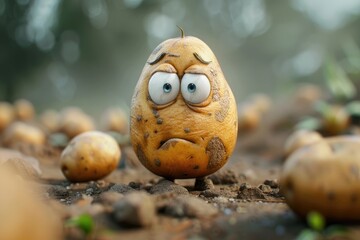 Cute Cartoon Grumpy Potato Character with Big Eyes
