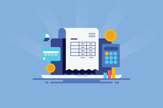 Online billing software digital invoice business accounting financial technology, vector illustration.
