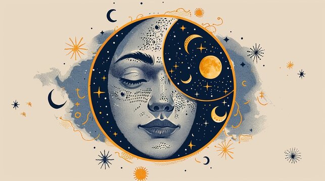 Artistic illustration of various moon phases aligned with skin care products, promoting beauty cycles and renewal