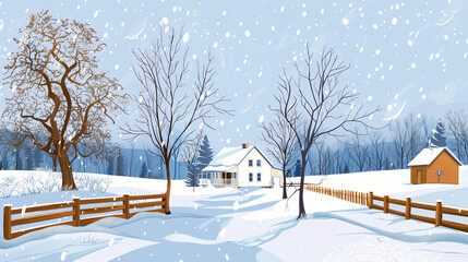 Winter wonderland with cozy cottage scene