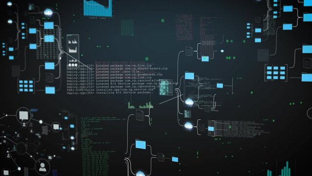 Global data folder network connection structure. Digital background folder, dots and lines, big data visualization