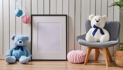 Mock up frame in children room interior background, 3D render