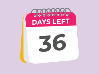 36 days to go countdown template. 36 day Countdown left days banner design. 36 Days left countdown timer
