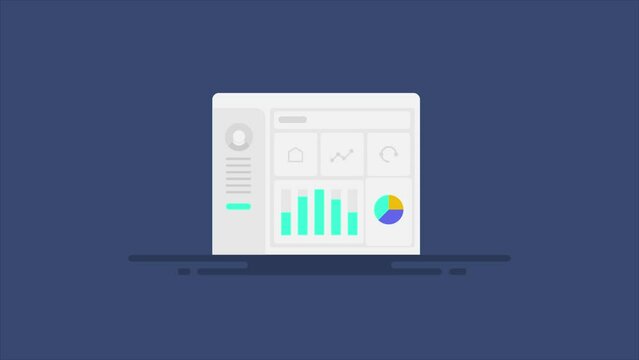 Chart and graph diagram on web analytics dashboard interface user panel display data report video animation.