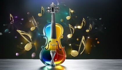 Glass Symphony: A Colorful Violin with Gilded Music Notes