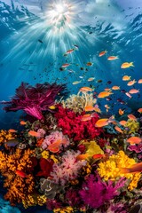 Vibrant Coral Reef Teeming with Diverse Marine Life in the Ocean Depths