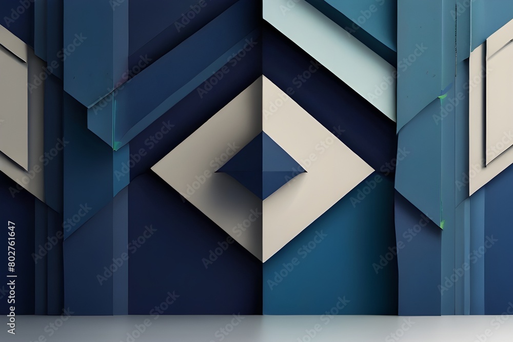Poster abstract background design, composition with blue geometric shapes generative ai