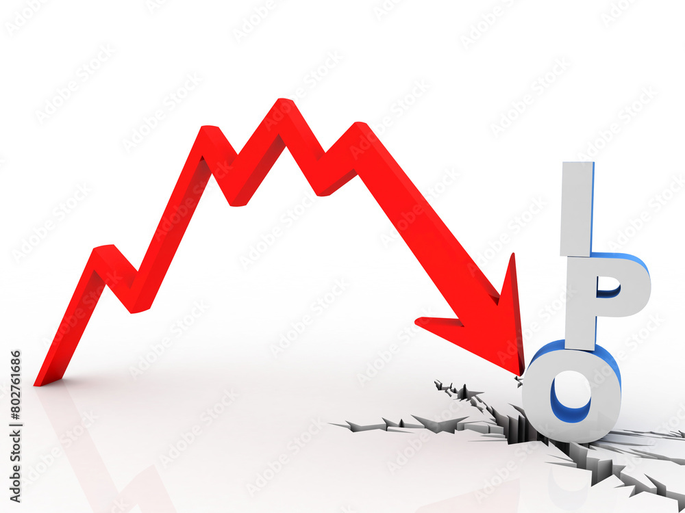 Poster 3d illustration initial public offering with deflation graph