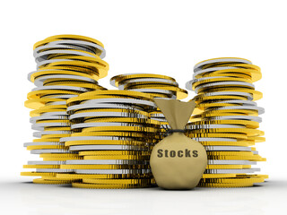 3d illustration gold sector invest in share market concept