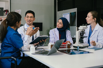 Medicaltest vaccine research and development concept. Scientist team in laboratory study and analyze scientific sample of antibody.