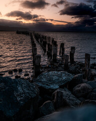 Sunset at Braun and Blanchard Dock in Puerto Natales, Patagonia, Chile, Magallanes Region