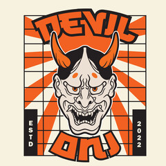 Fototapeta premium Oni japanese devil mask, Vector illustration 