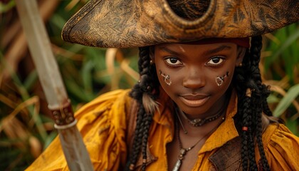 Happy African girl as pirate 