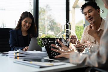 Zero trust security concept Person using computer and tablet with zero trust icon on virtual screen...