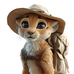 A 3D animated cartoon render of a helpful fossa guiding tourists to safety.