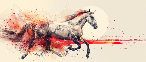A swift horse, surrounded by dynamic energy, symbolizes rapid and impactful customer responses in minimalist design.