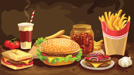 Food design over brown background vector illustration