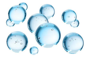 Levitation of drops of water isolated on transparent background.