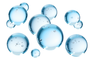 Levitation of drops of water isolated on transparent background.