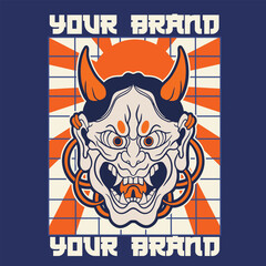 Oni japanese devil mask, Vector illustration	
	
